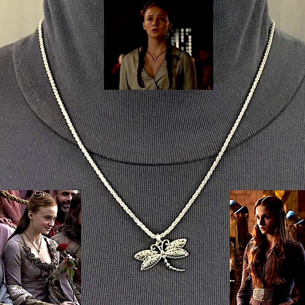 Sansa Stark Silver Dragonfly Necklace Handmade Replica, Game of Thrones Cosplay